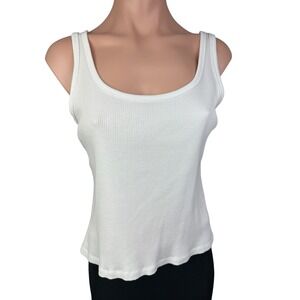 Valerie Stevens Size M White Sleeveless Ribbed  Pima Cotton Scoop Neck Top